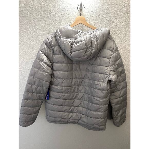 NWT NFL Shield Puffer Jacket M Silver Gray Hooded Quilted Coat Ultra Game $140 - Picture 2 of 10